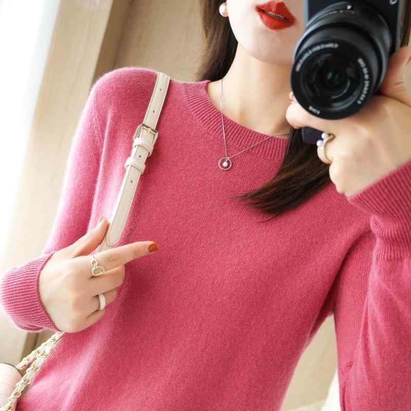 ファッション 服 オシャレ カワイイ シンプル 大カワイイ サイズ 婦服 秋 韓国 スタイル ウール セーター プルオーバー ラウンドネック