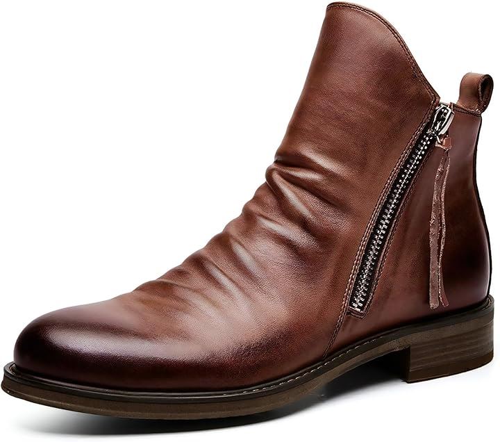 クロス レザーブーツ メンズ サイドジップ バイク ショートブーツ ファスナー付き 紐なし カジュアル ジッパー ビジネス おしゃれ かっこいい 靴 合皮(ブラウン, 26.5 cm)