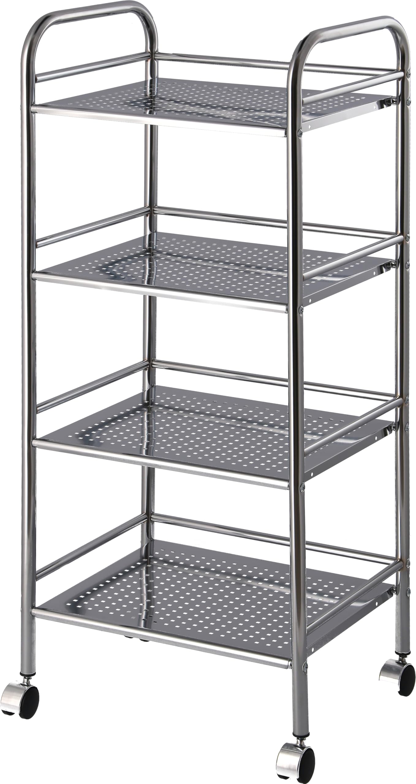 不二貿易 キッチンワゴン ラック 4段 幅40×奥行32×高さ97.5cm シルバー キッチン収納 スチール キャスター付き 組立商品 93399