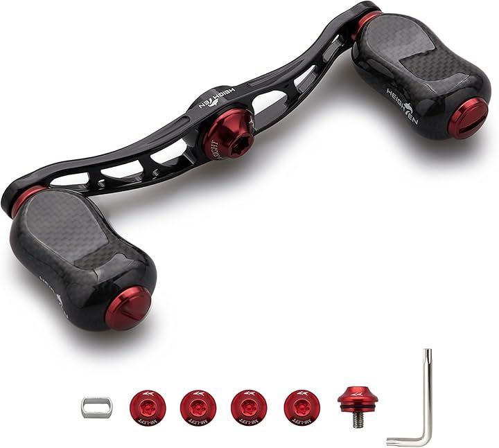 90mm リール ハンドル カーボンノブ搭載 シマノ SHIMANO ダイワ DAIWA アブ Abu 通用 ベイトリール(90mmハンドル - 21mmノブ - ワインレッド)