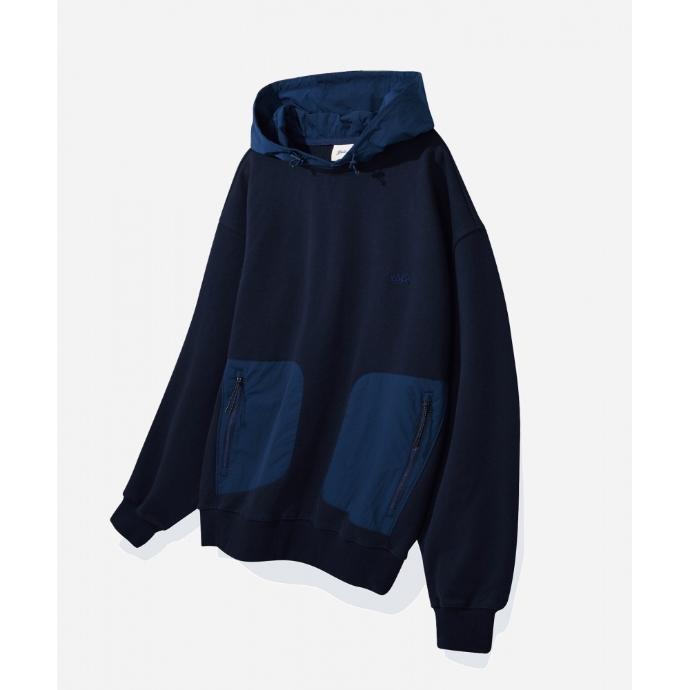 エール【ONEMILE WEAR】ファブリックミックススポーティーパーカー ネイビー