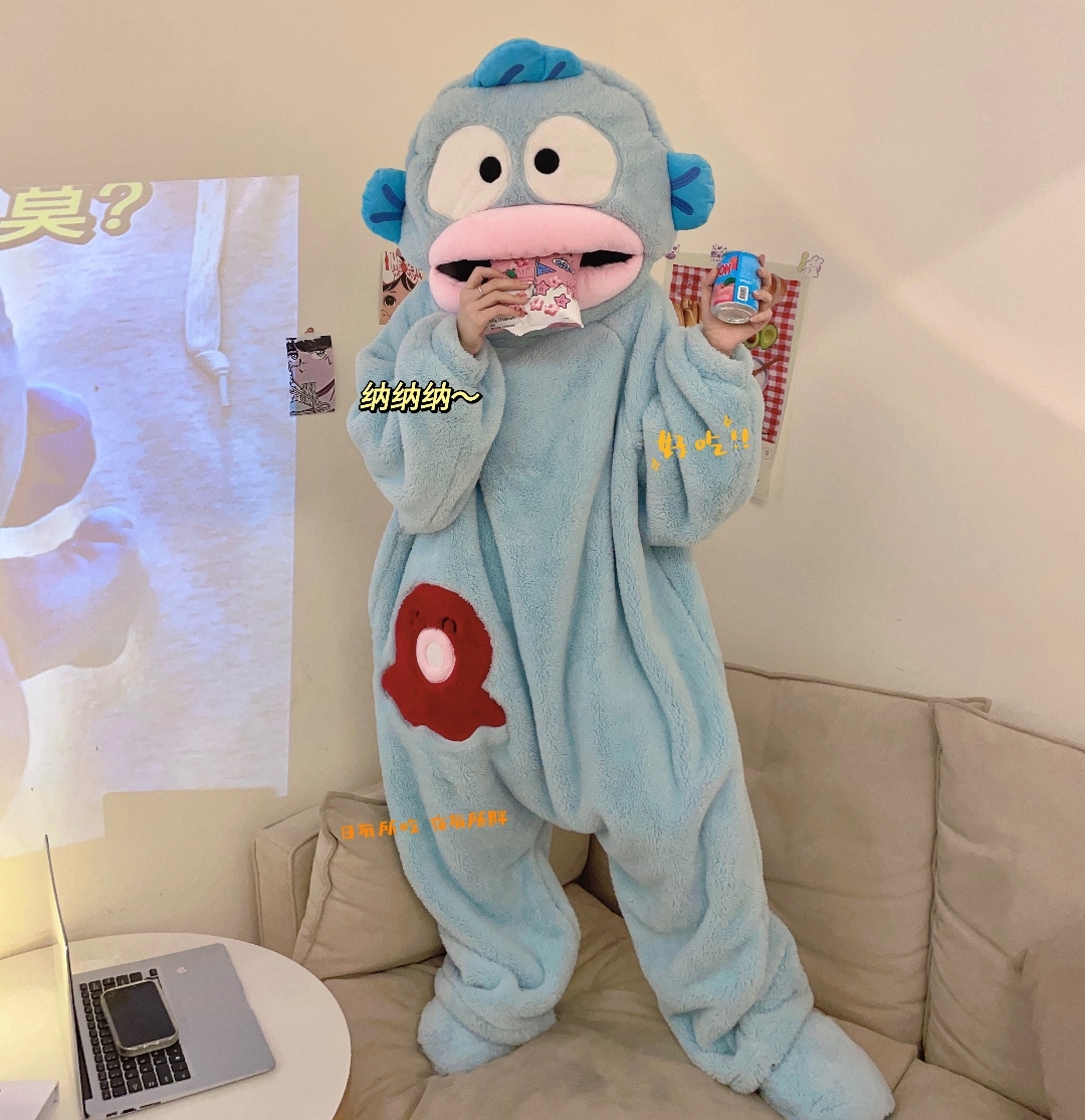 ハントン リーフィッシュ ワンピースパジャマ レディース コーラルベルベット 厚みのある 暖かい 秋冬 漫画 面白い カップル パジャマ ロング メンズ