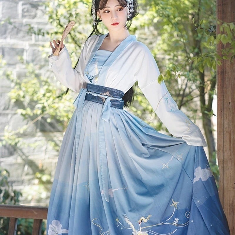 漢服の女性汣渡] 風の古代スタイルのブレストウエストフルセット妖精のエレガントな古代の衣装