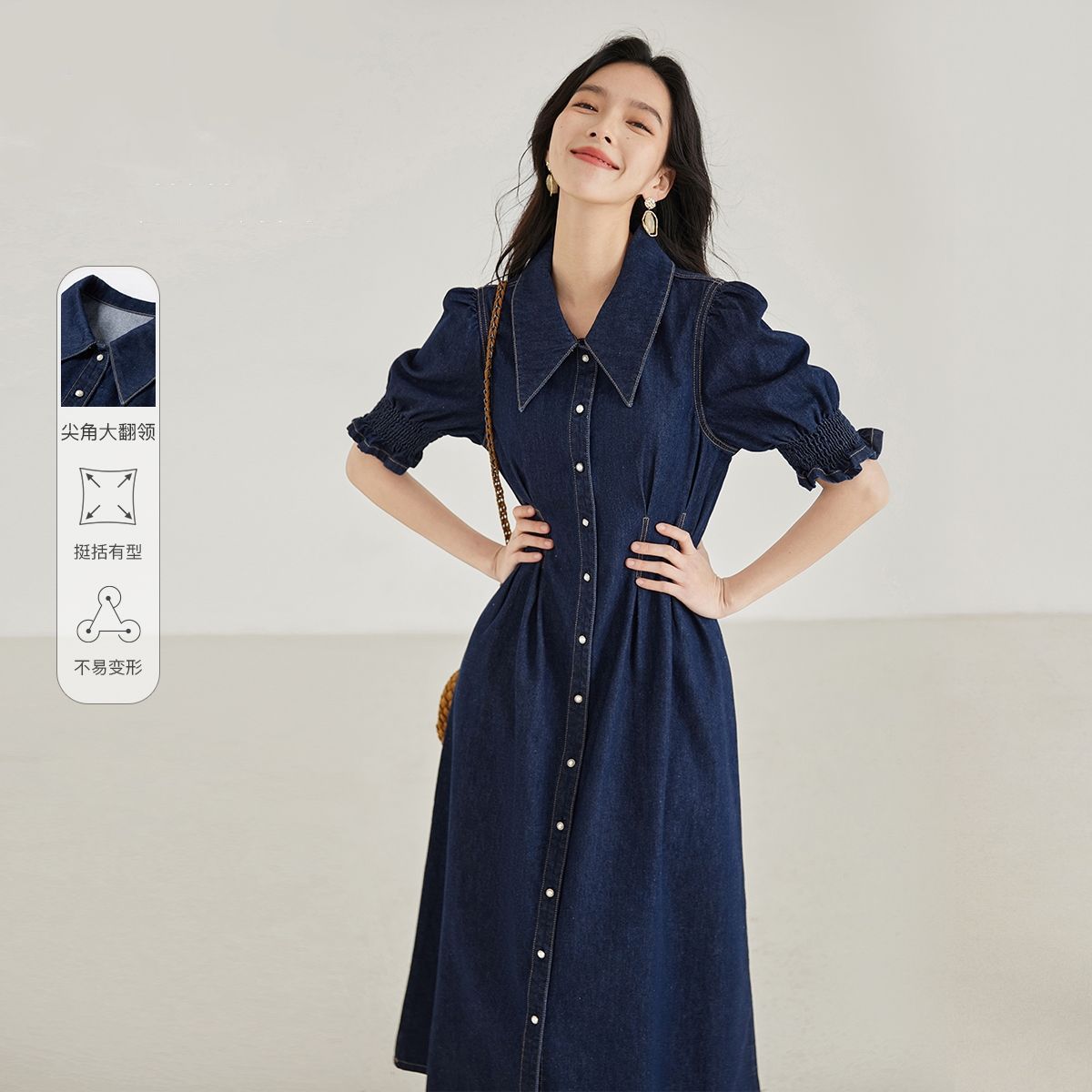 ドレスワンピース レディースフレンチデニムワンピース レディース 23新作 気質薄い 通勤デザイン感 ウエストスカート韓国ファッション