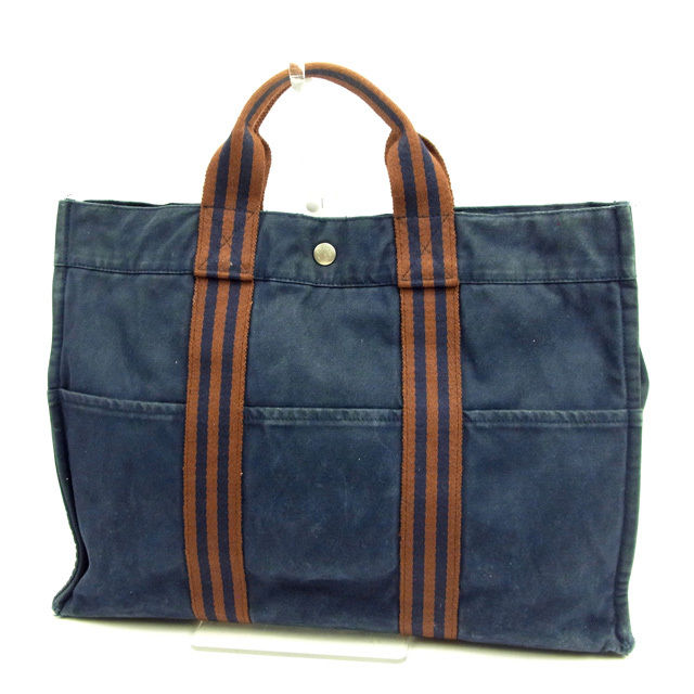 トートバッグ ハンドバッグ フールトゥ トートMM ネイビー ブラウン 中古