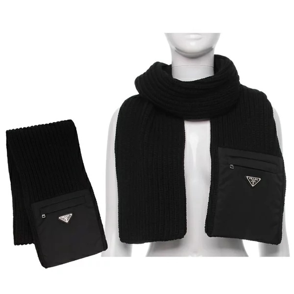 マフラー ロゴプレート カシミヤ ポケット付き ブラック メンズ レディース ユニセックス 2FS106 1WTO F0002