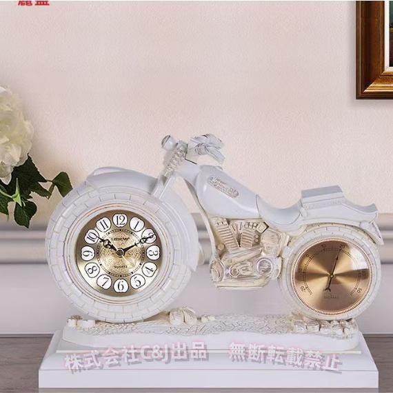 暖炉の時計樹脂デコレーションオートバイマンテル時計リビングルームデスクトップの装飾品リビングルーム C&J 暖炉用サイレントクォーツ時計(色:WhiteSize: