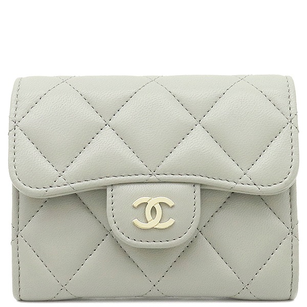 シャネル CHANEL チェーンウォレット マトラッセ ミニチェーンウォレット ラムスキン グレー ゴールド金具 チェーンショルダー AP0238 31****** 【箱】【中古】