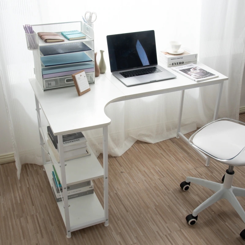 パソコンデスク L字 オフィスデスク 2段ラック付 デスク木製 ミシン台 書斎机 勉強机 幅120cm ーミングデスク PCデスク 棚 ラック付き おしゃれ 北欧