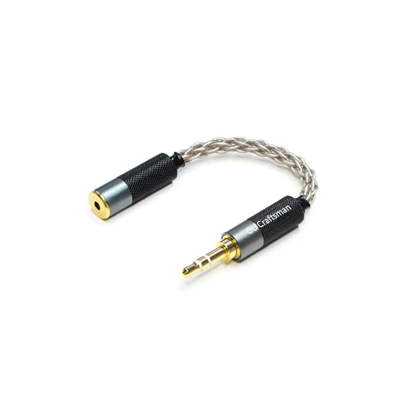 GUCraftsman 3.5mm三極ステレオ(オス)変換2.5mm四極バランス(メス)ポータブルイヤホンアダプター 6N単結晶銀ケーブル