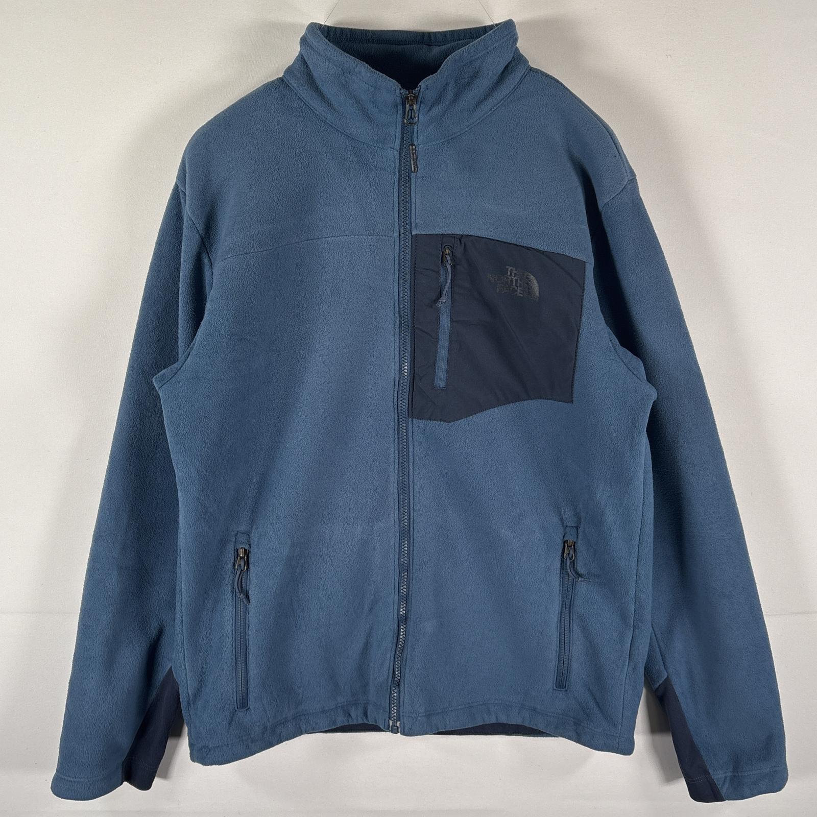 古着 フルジップフリースジャケット トレーナー ワンポイントロゴ アウトドア M ブルー系 メンズ