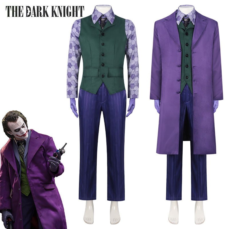 バットマンダークナイトスーツヒースレジャーピエロメンズパープルスーツベストフルコスプレコスチューム