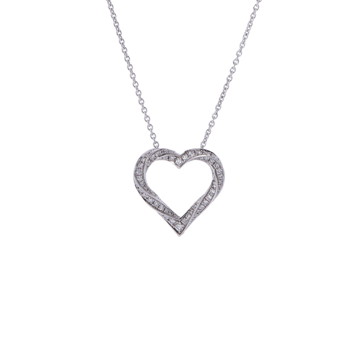 スパイラル ハート ダイヤ GP52189 レディース K18ホワイトゴールド ネックレス Aランク 中古 銀蔵