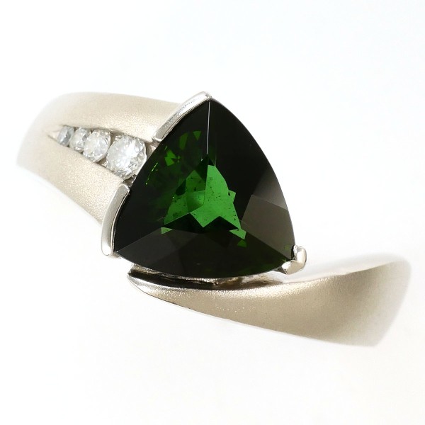 PT900 プラチナ リング 19号 グリーントルマリン ダイヤ 0.11 【中古】