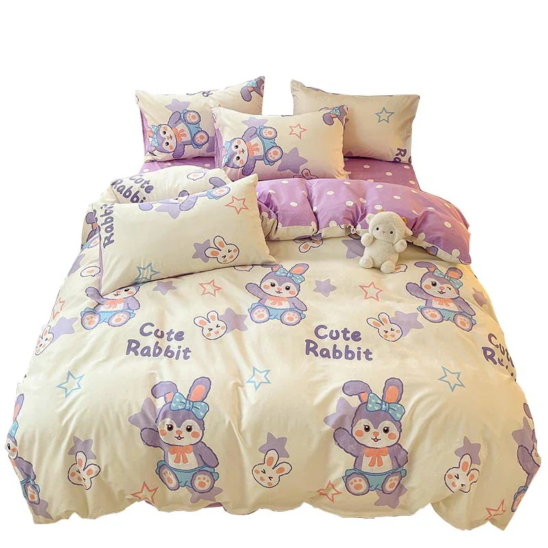 Xingdelu 綿コットンベッド 4 点セットの子供用寝具寮キルトカバーシーツシングル 3 ピースシーツ