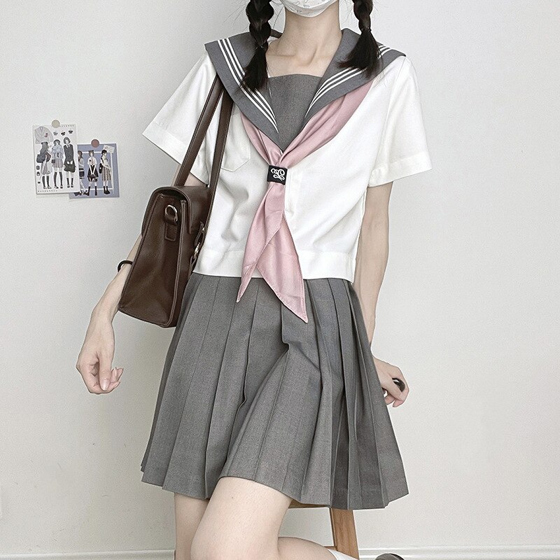 涼しく楽ちんセットアップ韓国ファッション jk制服 セーラー服 大学生風スーツ ミドルスーツ 4,577円