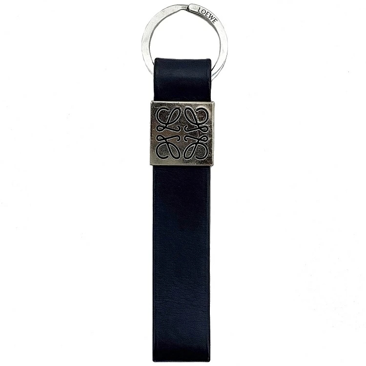 ロエベ キーリング ネイビー シルバー アナグラム レア レザー GP 中古 LOEWE