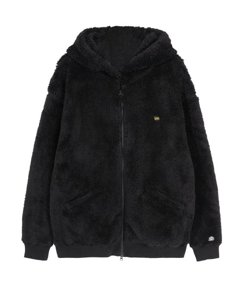 Soft fleece hood zip-up jacket black
