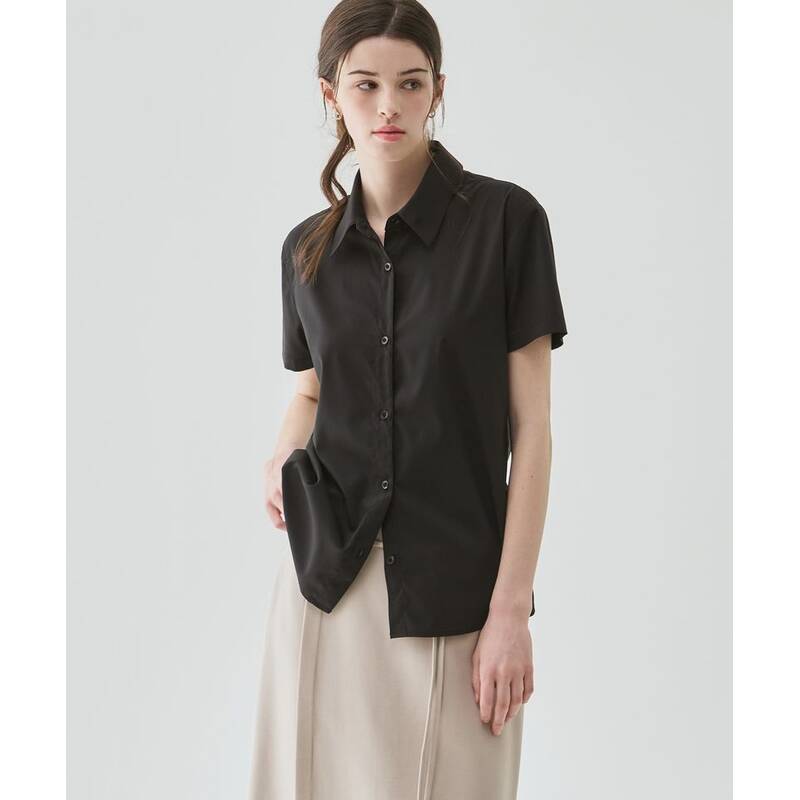 DRAWFIT WOMEN シワになりにくいスリムライン半袖シャツ [BLACK] DFWMSH6211BK 372973