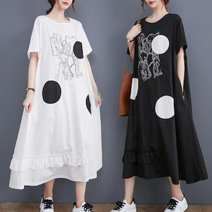 ファッション 夏ワンピース 韓国版カジュアル短袖ワンピース 民族風 ロングタイプ3-28-1