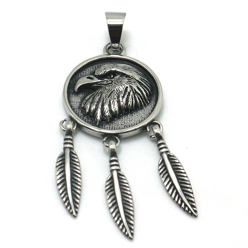 トリプルイーグルフェザーエンブレムペンダントトップ 首飾り 鷹 鷲 顔 翼 アクセサリー 男性 女性