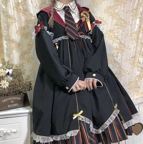 魔法少女 ロリータ リトルウィッチ 錬金術 闇 ドレス ドレス ハロウィン スーツ 帽子付き 魔法学園風セットアップ