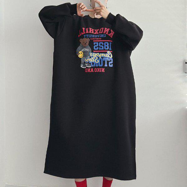 (OP)キャンパスベアロングワンピース冬用起毛ワンピース