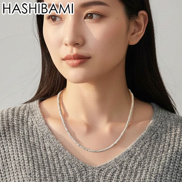 ネックレス レディース チェーン シルバー カジュアル シンプル 天然石 ヘマタイト ワンタッチ マグネット ポーチ付き 重ね付け おしゃれ 大人 円盤型 45cm HB2100245