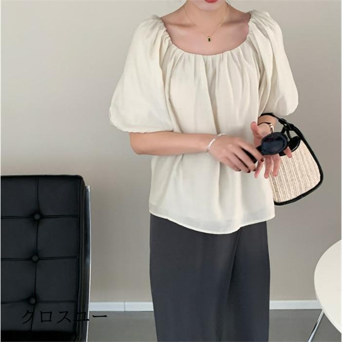 シャツ ブラウス レディース 春 夏 チロルブラウス オシャレ ブラウス トップス ショート丈 半袖 無地 カジュアル シルエット 可愛い 着痩せ