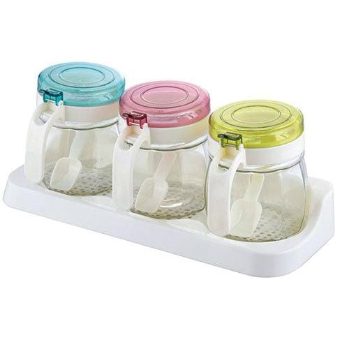 ガラス製カラフル調味料カップ3P
