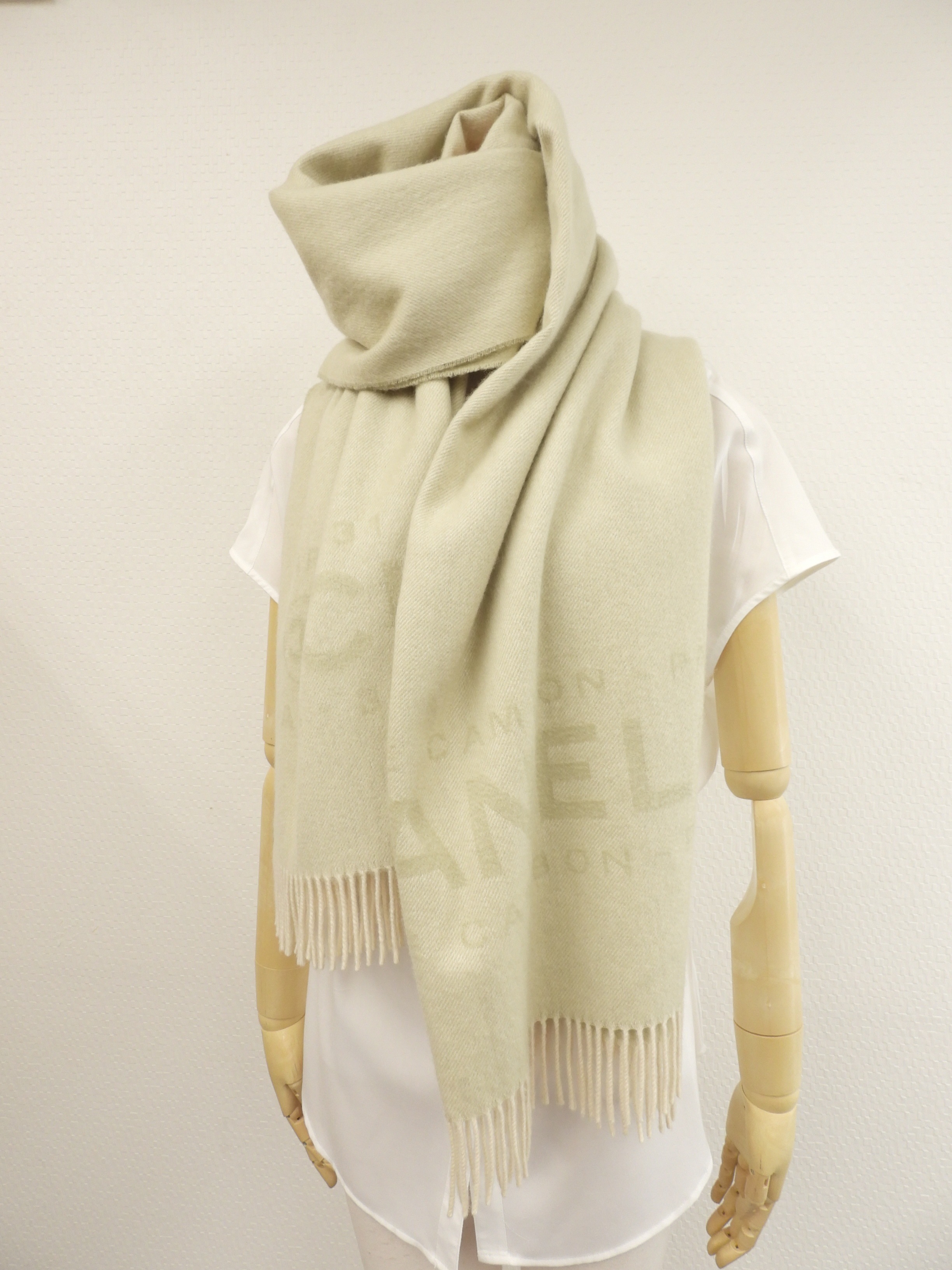 大判マフラー カシミア100% パステル緑 カンボン ショール 美品@ 19