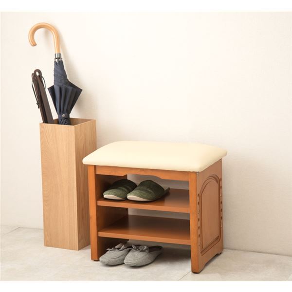 玄関ベンチ 約幅41x奥行31x高さ43cm ライトブラウン 組立品