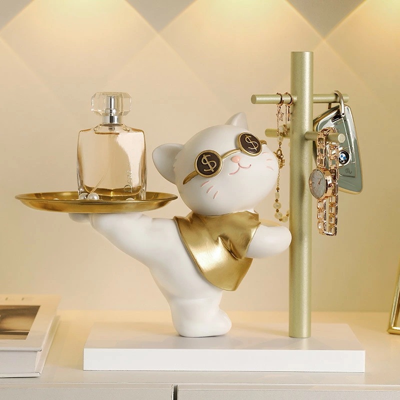 鍵置き おしゃれ 鍵かけ 鍵スタンド アクセサリースタンド 猫 おしゃれ 置物 玄関収納 招き猫 兎 金運アップグッズ インテリア飾り 卓上置物 記念品 新築祝い プレゼント かわいい 上品 卓上収納