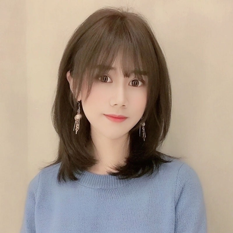 ウィッグウィッグ女性ボボヘッドロングストレートヘアリアルヘアヘッドギアエア前髪ナチュラル鎖骨ヘアウィッグ