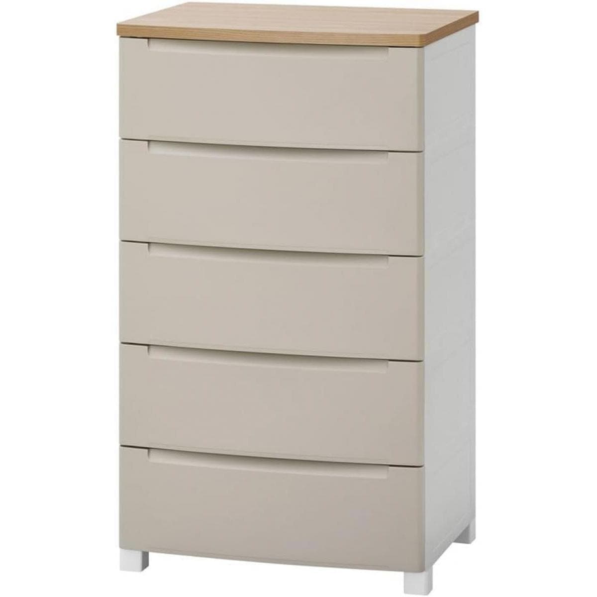 アイリスオーヤマ ウッドトップノックダウンチェスト 5段 56cm幅 KDMG-565WT ベージュ 簡単組立 引き出し 収納 木目調 天板 リビングチェスト