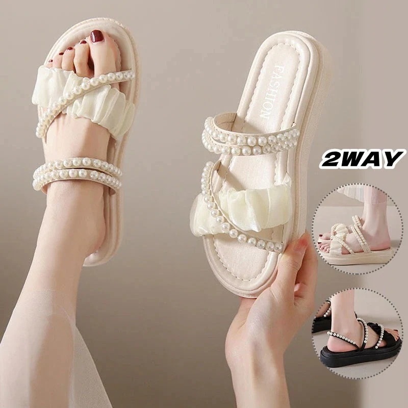 2着wayサンダル 厚底 パール 真珠飾り ローマ風 レディース サンダル 可愛い スリッパ