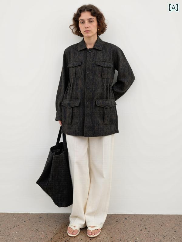 レディース　　シャツ　トップス マインド ブリッジ / バイ ジャオ レトロ アッシュブラック リネンシャツ レディース 2025 春 ワークウェア ジャケット