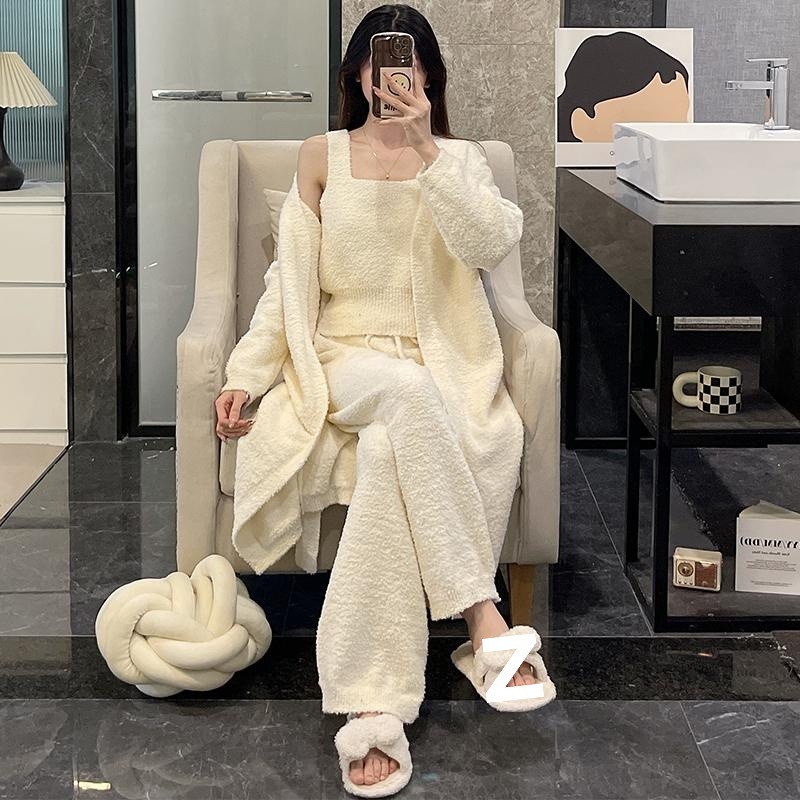 着ぐるみルームウェア部屋着 セットアップ 長袖着ぐるみパジャマソフトパジャマ レディース 冬 サスペンダー 3点セット 和風 インス風 ネグリジェ 増厚暖かい コーラルベルベット 家着