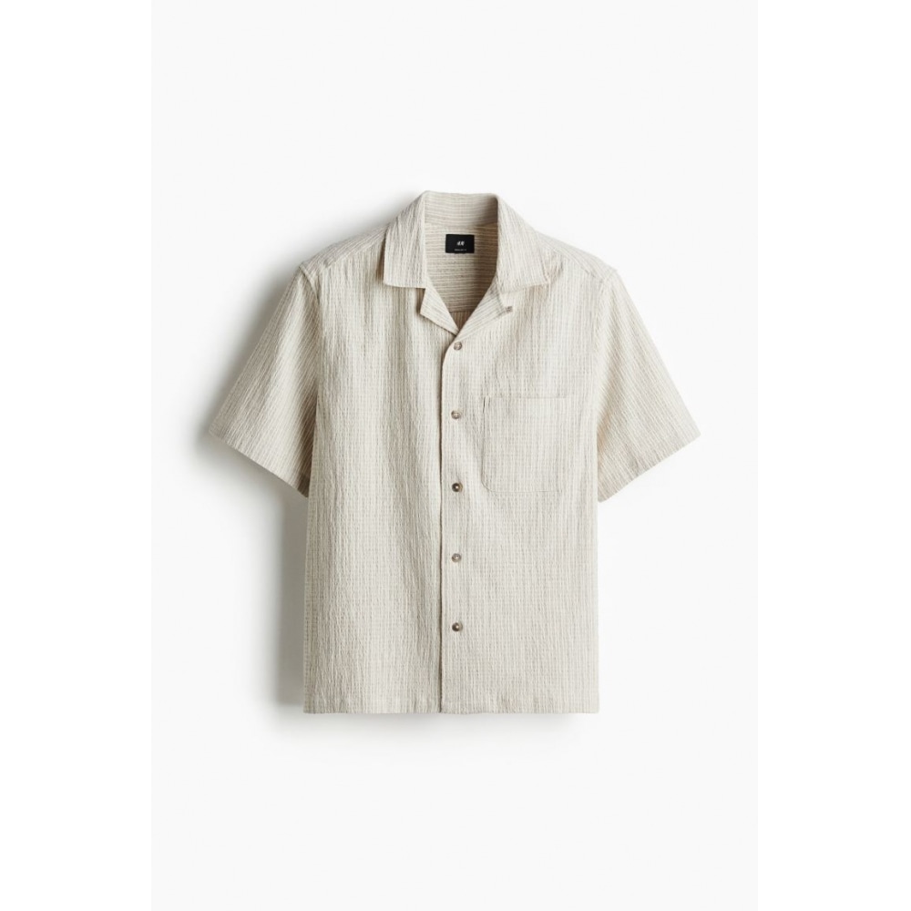H&M リネンブレンドキャンプシャツレギュラーフィットベージュ