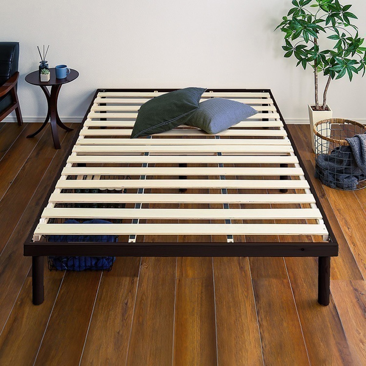 パイン材高さ2段階調整脚付きすのこベッド ポケットコイルマットレスセット(ダブル)