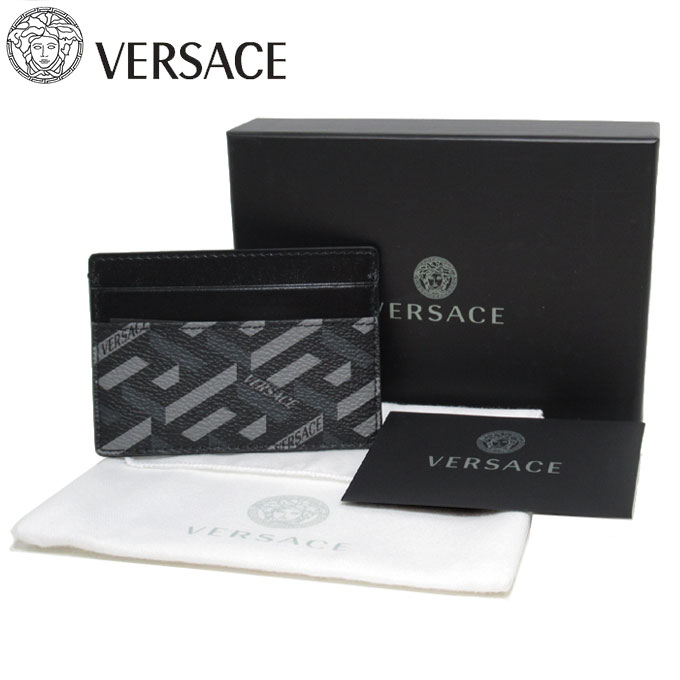 ヴェルサーチェ カードケース メンズ DPN2467 1A01974 5B050(ブラック) PVC ラ グレカ柄 VERSACE