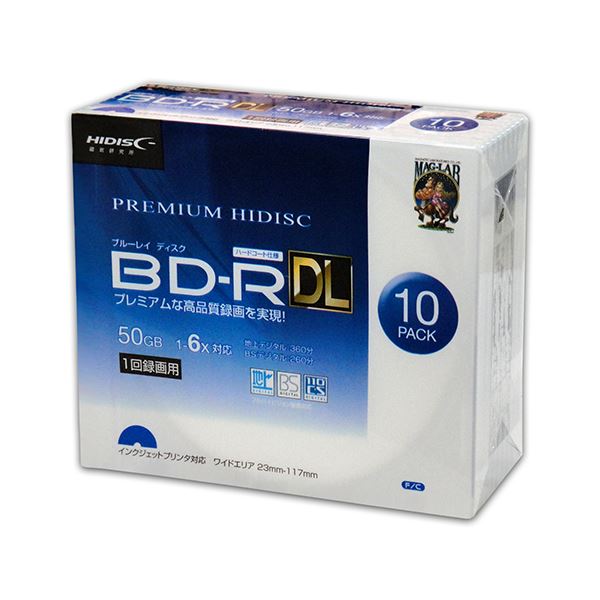 （まとめ）PREMIUM HIDISC BD-R DL 1回録画 6倍速 50GB 10枚 スリムケース 10個セット HDVBR50RP10SCX10