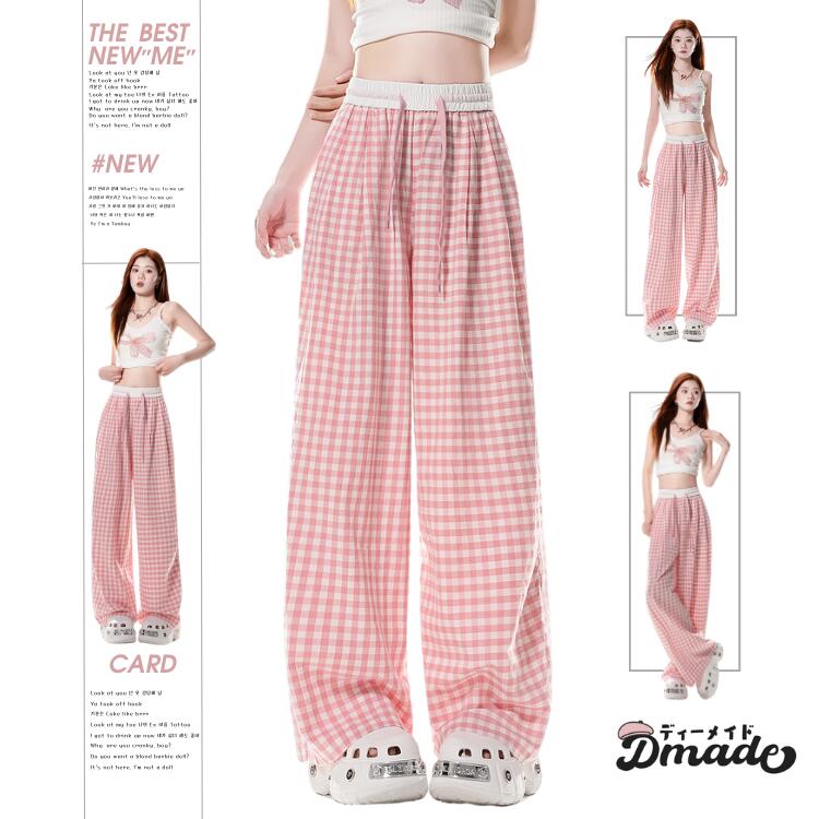 最新の製品購入する店へのあらゆる種類のダンス衣装 ピンク チェック柄 ワイドパンツ ダンスパンツ レディース ズボン ボトムス パンツ カジュアルパンツ おしゃれ 練習着 舞台用 韓国風 可愛い ピ