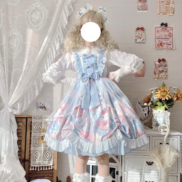 オリジナルデザイン ロリータ 花冠 小兔 JSK サロペット ロリータ ロングトレーン ワンピース 2026新作