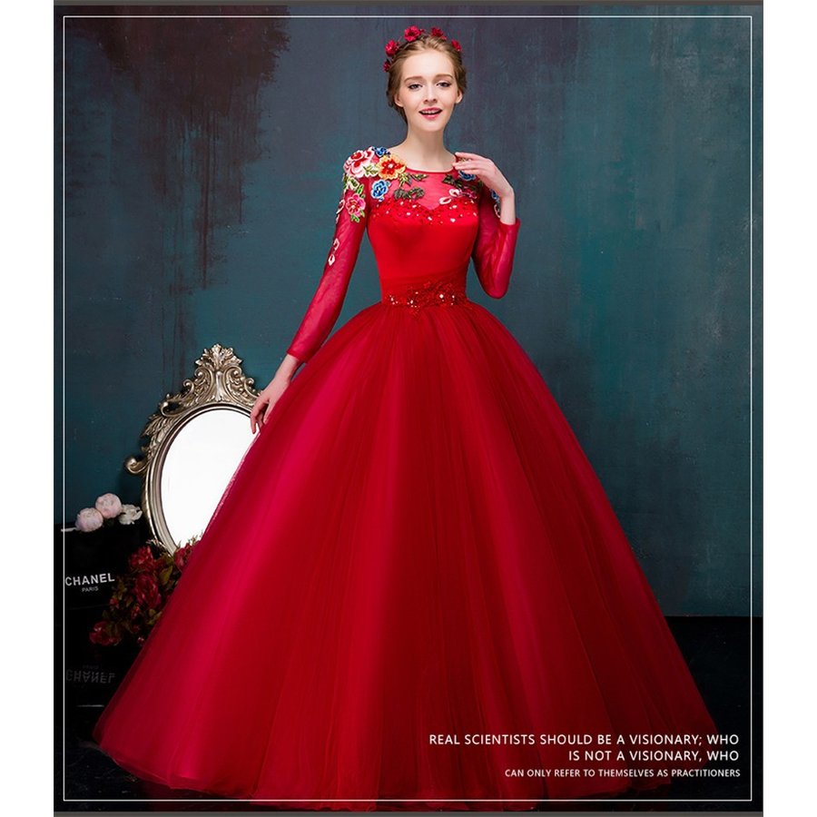 21年ファッション福袋 奏会用ロングドレス ウェディングドレス パーティードレス 人気カラードレス レッド 舞台 結婚式 花嫁 二次会 ドレス サイズ M Garces Org
