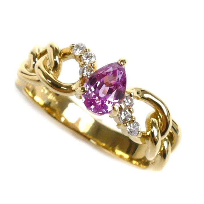 プレフィート Prefito K18YG イエローゴールド リング指輪 ピンクサファイア0.78ct ダイヤモンド0.07ct 10号 4.4g レディース 中古 美品