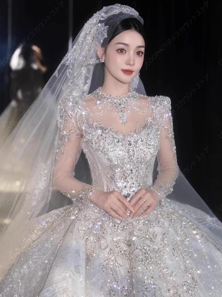2025新作 高級感 花嫁ロングドレス ウェディングドレス 白長袖 妊婦がカスタマイズ可能 結婚式ワンピース 二次会ドレス 花嫁 パーティードレス 結婚式 ドレス 豪華宮廷風-87