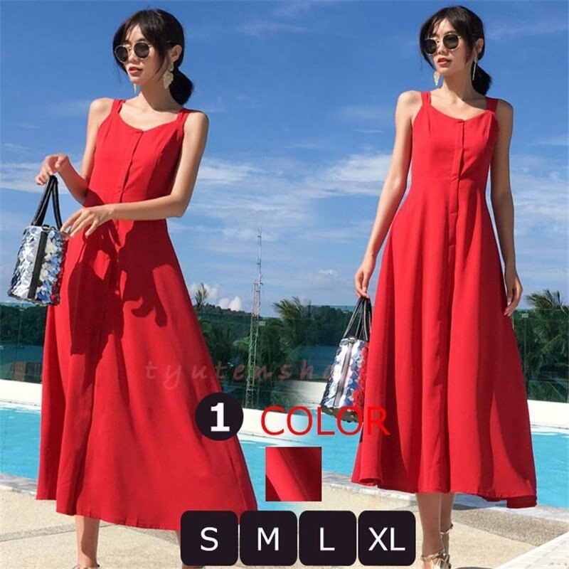 レディース４０代赤マキシ丈大きいサイズボヘミア風夏物 韓国風