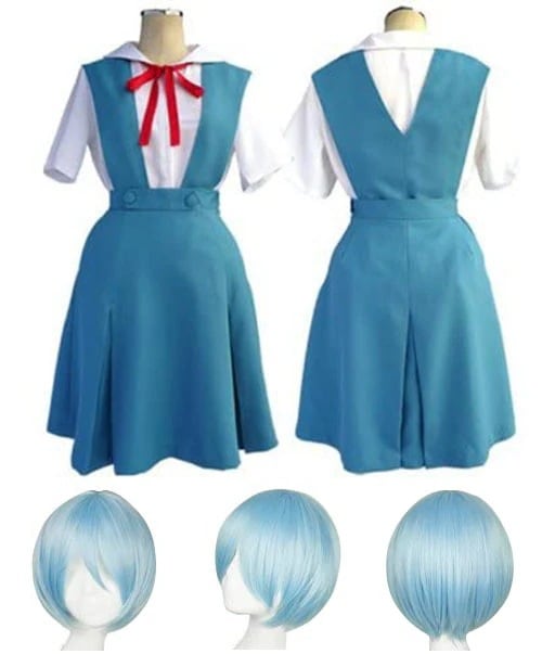 新世紀エヴァンゲリオン 綾波レイ アスカ 女子制服 コスプレ 衣装 コスチューム ウィッグ付き スカート