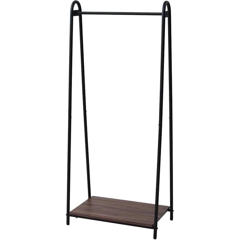 【即納】山善 ハンガーラック 幅66×奥行39.5×高さ151cm A型タイプ 棚板付き 全体耐荷重50kg 見せる収納 組立品 ウォルナット/ブラック ASH-S(WL/BK)